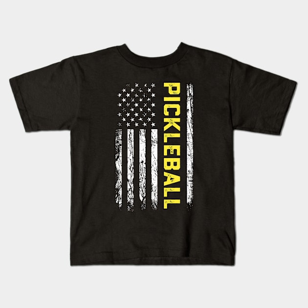 Pickleball American Flag Patriotic USA Flag Kids T-Shirt by ChrifBouglas